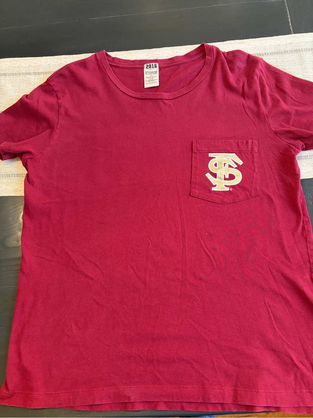 PINK Victoria's Secret Burgundy Short-Sleeve Pocket Tee with Gold Crest Accent